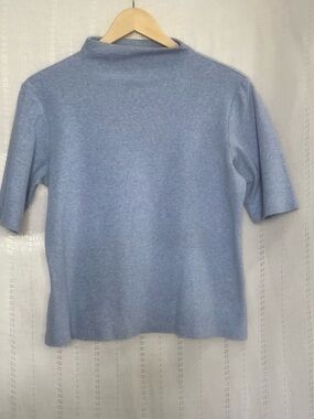 Talbots Pale Blue Short Sleeve Mock Neck Knit Top
